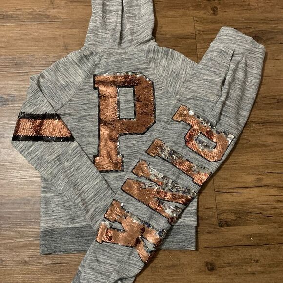 VS PINK REVERSIBLE BLING HOODIE WITH JOGGERS OUTFIT SET XS - Picture 8 of 13